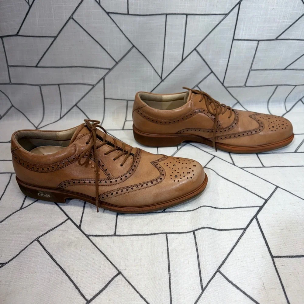 ECCO Wingtip Oxford Shoes Size 46 Tan Leather Brogue Lace Up Dress Shoes